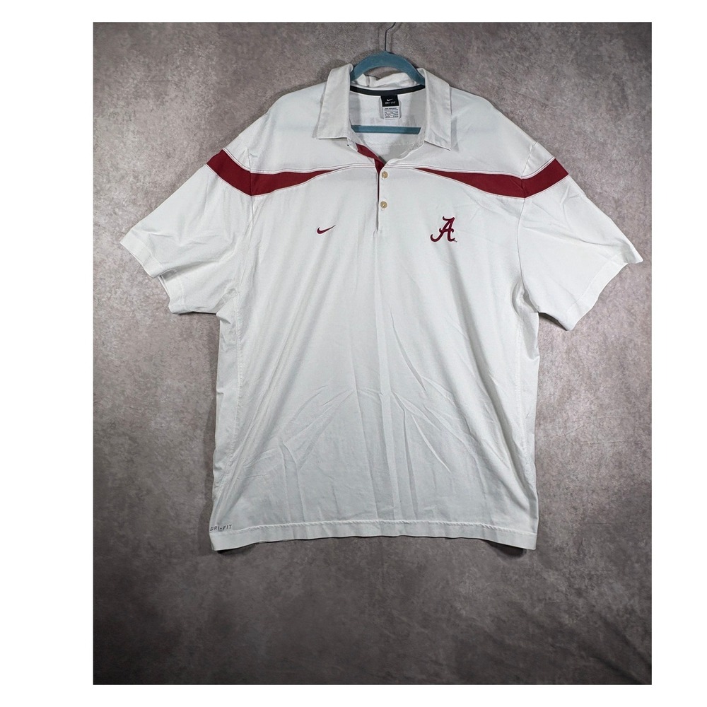 Alabama Crimson Tide Nike Polo Shirt Mens XXL White Dri-Fit Short Sleeve Sports